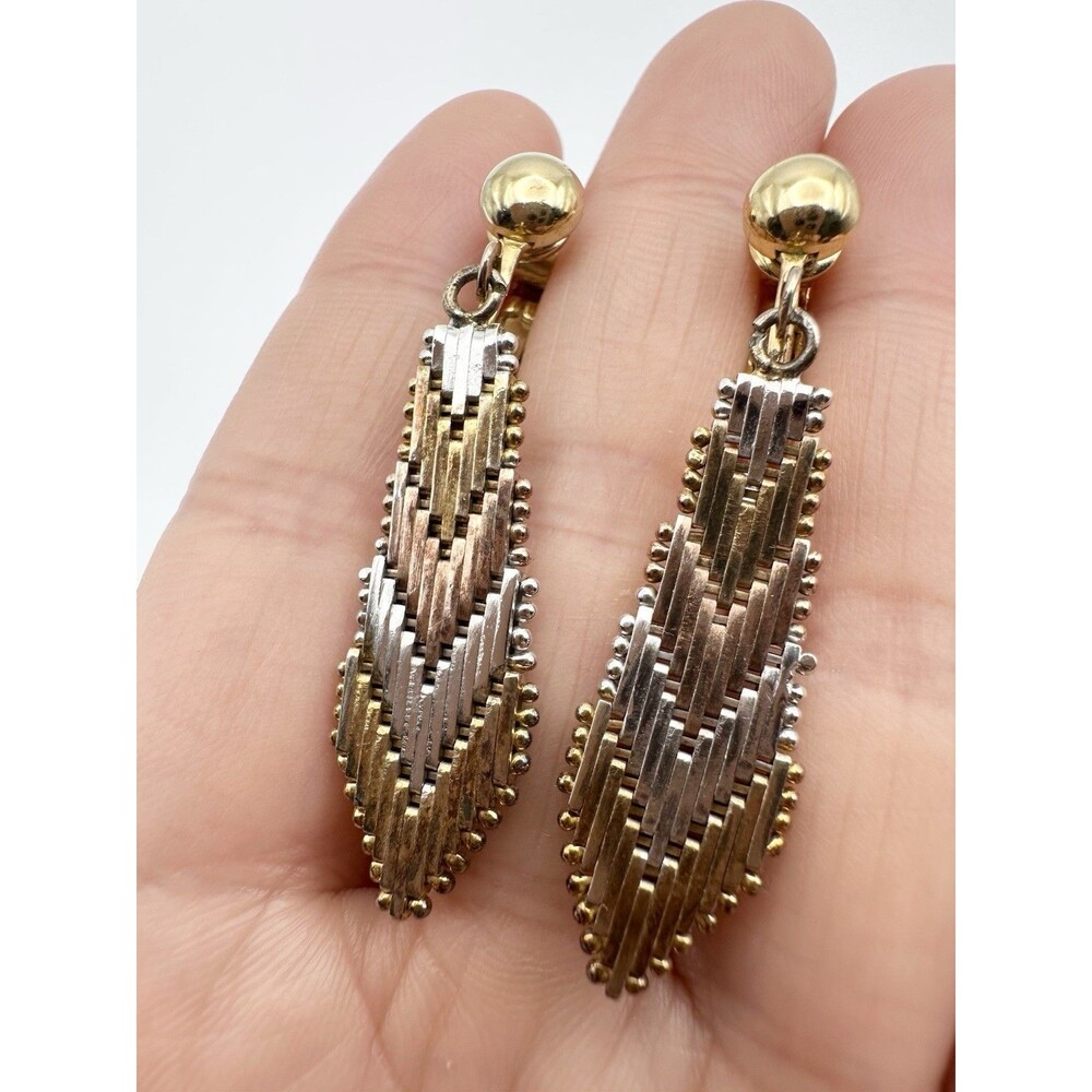 Chevron Silver Gold Tone Dangle Drop Earrings Screw Back